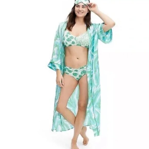DVF for Target Women's Long Satin Disco Zebra Green Robe - Picture 3 of 5